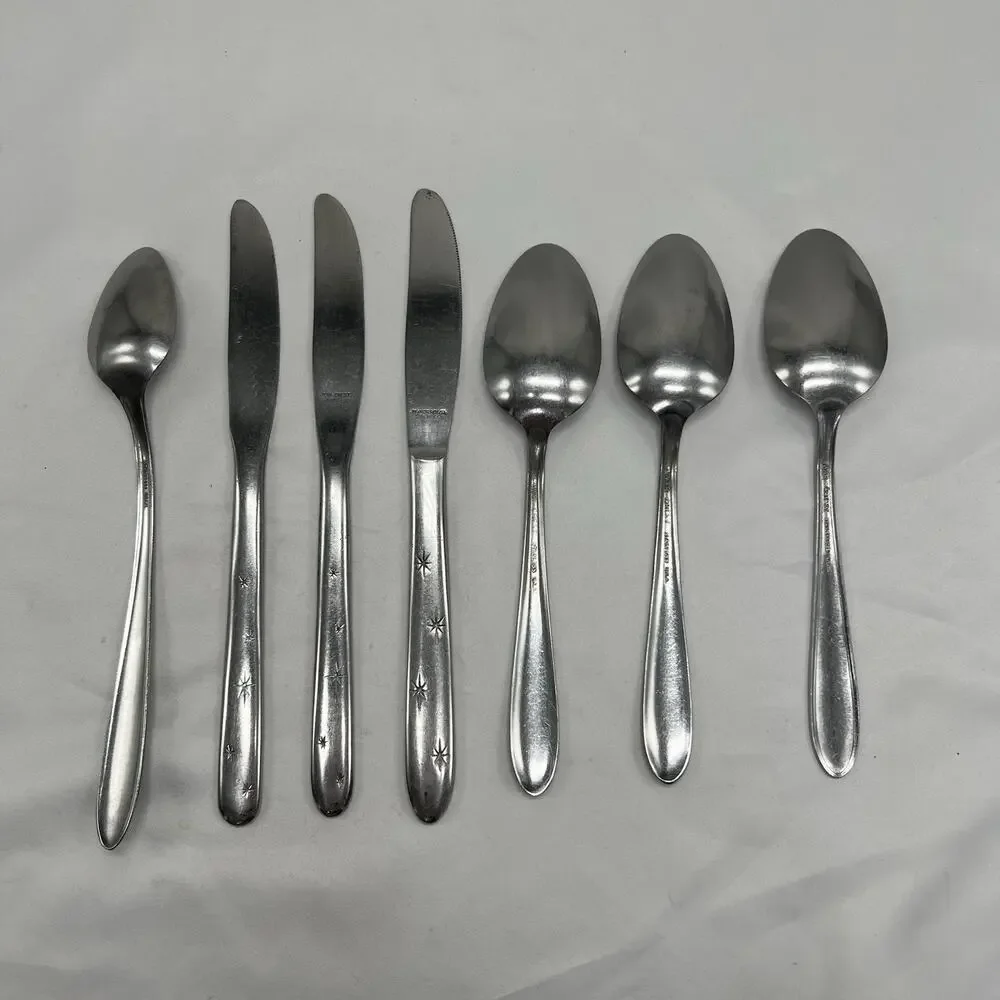 MARCREST atomic Starburst Flatware 3 Tablespoons, 3 Knives, 1 Teaspoon VTG MCM - Picture 4 of 7